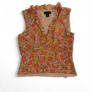 Ann Taylor Floral Ruffle Blouse - Pink and Orange